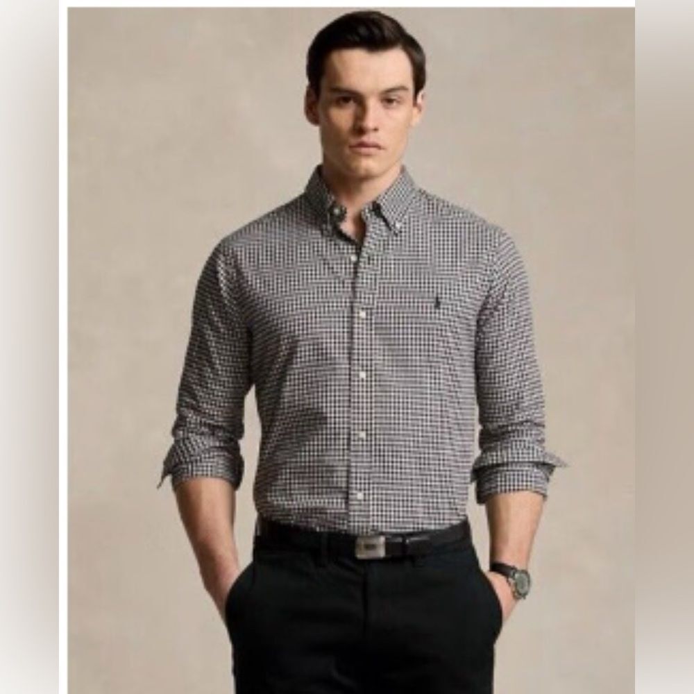 Ralph Lauren Black White Gingham Long Sleeve Collared Button Down Shirt Size XL